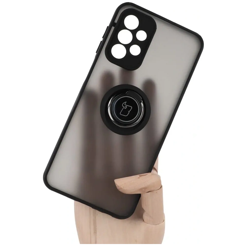 Etui z uchwytem na palec Bizon Case Hybrid Ring do Samsung Galaxy A23 4G / 5G przydymione z czarną ramką