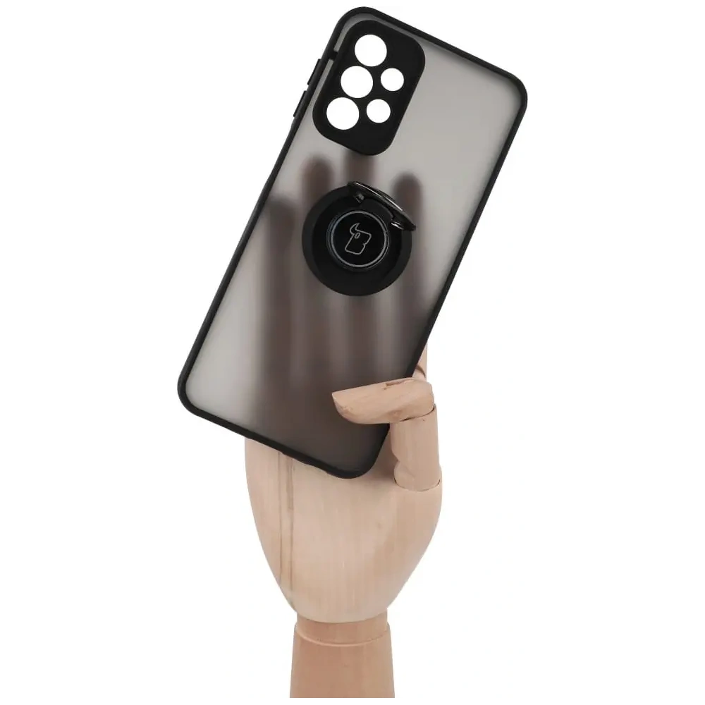 Etui z uchwytem na palec Bizon Case Hybrid Ring do Samsung Galaxy A23 4G / 5G przydymione z czarną ramką