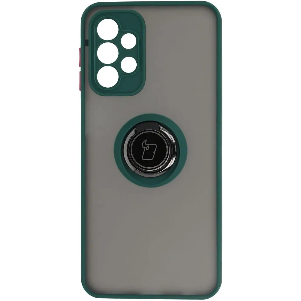 Etui z uchwytem na palec Bizon Case Hybrid Ring do Samsung Galaxy A23 4G / 5G przydymione z ciemnozieloną ramką