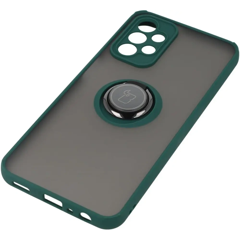 Etui z uchwytem na palec Bizon Case Hybrid Ring do Samsung Galaxy A23 4G / 5G przydymione z ciemnozieloną ramką