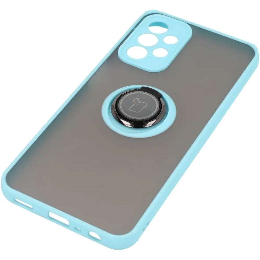 Etui z uchwytem na palec Bizon Case Hybrid Ring do Samsung Galaxy A23 4G / 5G przydymione z jasnoniebieską ramką