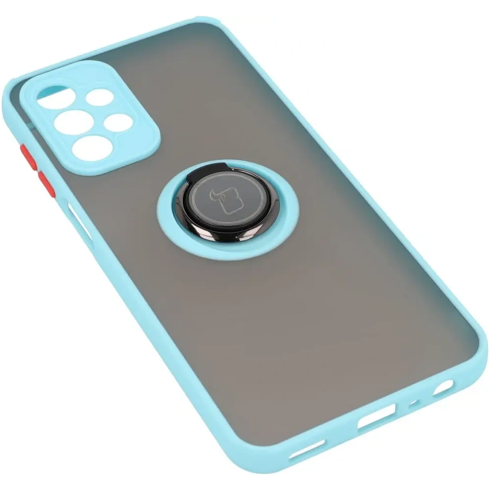 Etui z uchwytem na palec Bizon Case Hybrid Ring do Samsung Galaxy A23 4G / 5G przydymione z jasnoniebieską ramką