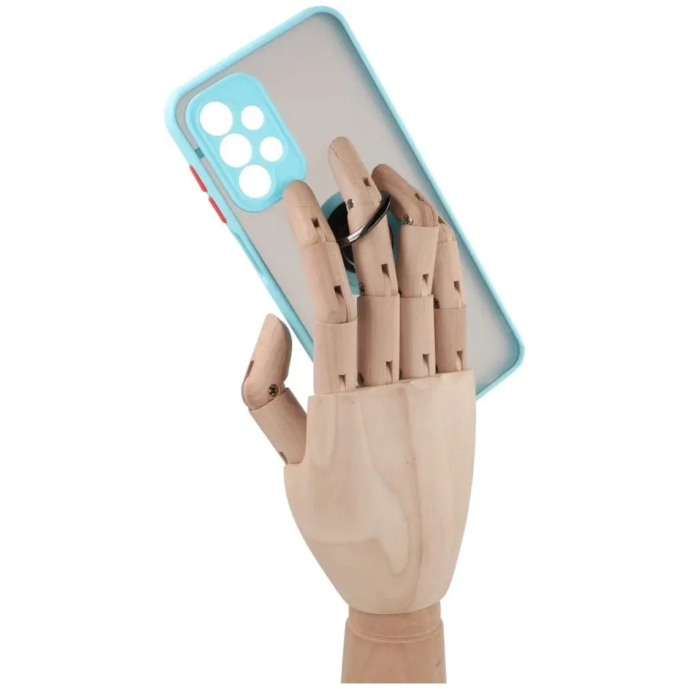 Etui z uchwytem na palec Bizon Case Hybrid Ring do Samsung Galaxy A23 4G / 5G przydymione z jasnoniebieską ramką