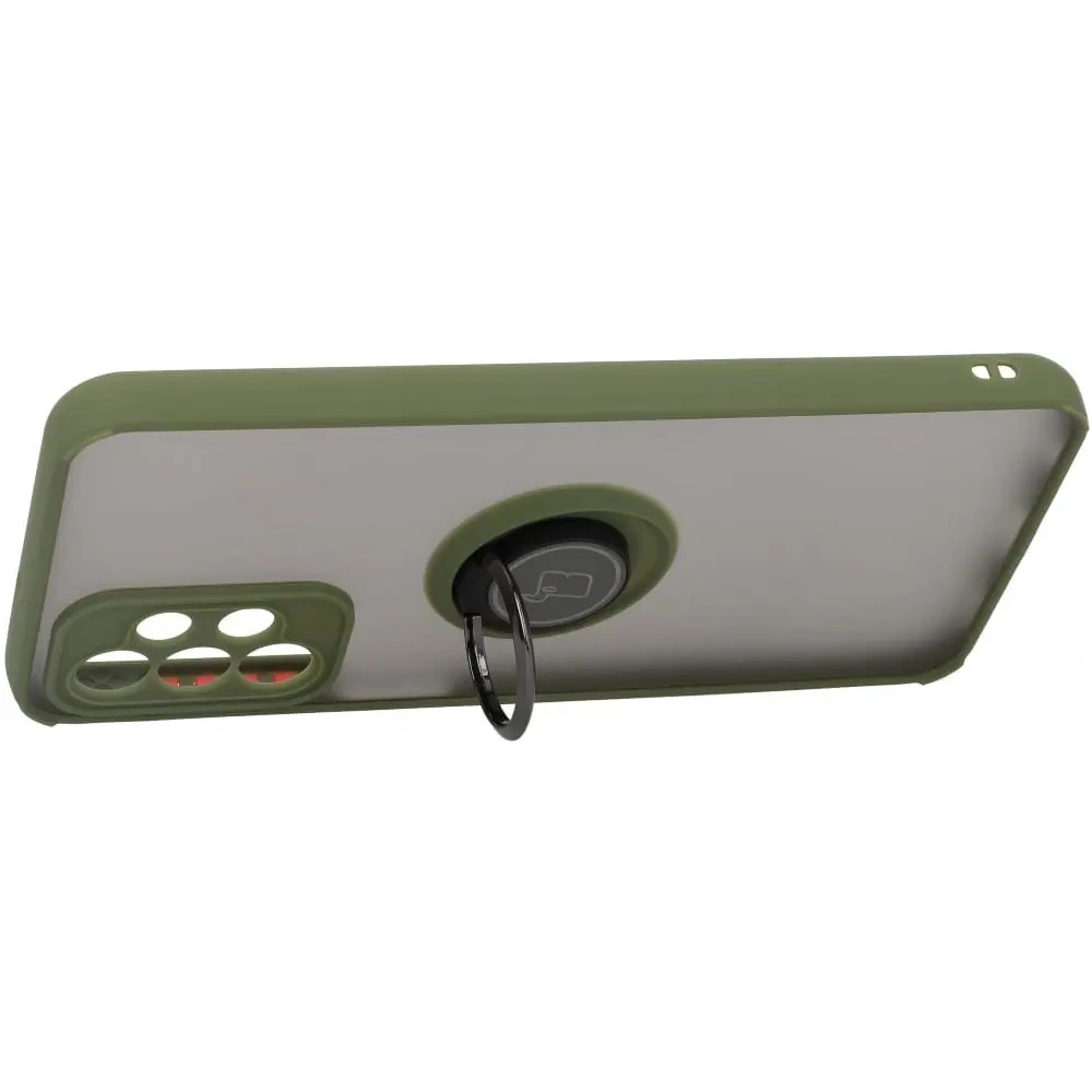 Etui z uchwytem na palec Bizon Case Hybrid Ring do Samsung Galaxy A23 4G / 5G przydymione z zieloną ramką