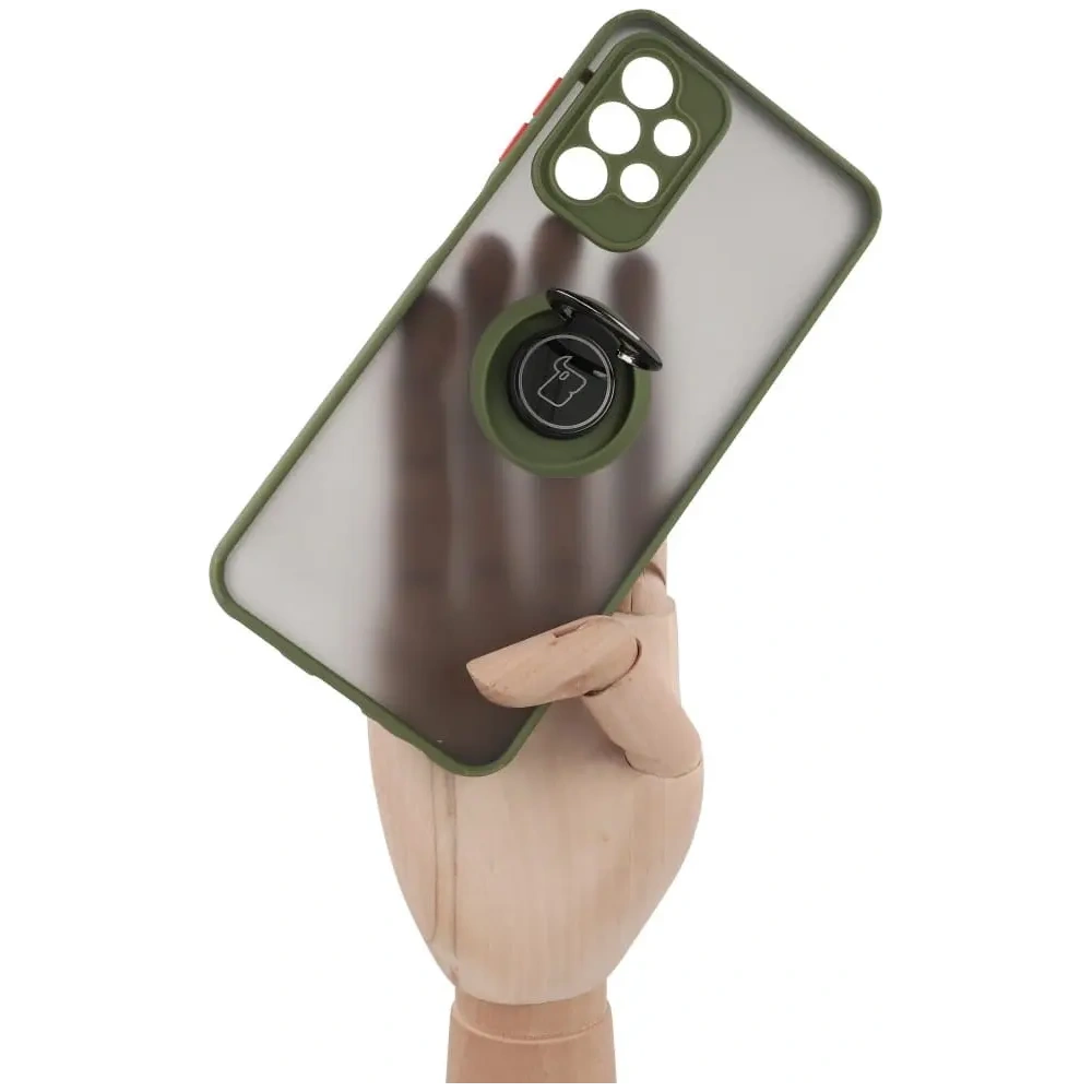 Etui z uchwytem na palec Bizon Case Hybrid Ring do Samsung Galaxy A23 4G / 5G przydymione z zieloną ramką