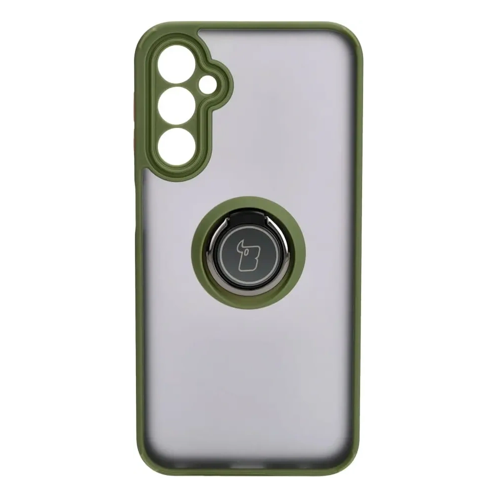 Etui z uchwytem na palec Bizon Case Hybrid Ring do Samsung Galaxy A24 4G przydymione z zieloną ramką
