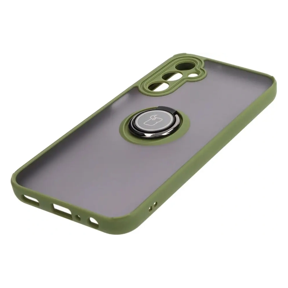 Etui z uchwytem na palec Bizon Case Hybrid Ring do Samsung Galaxy A24 4G przydymione z zieloną ramką