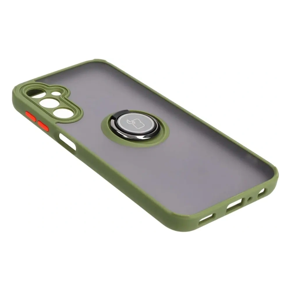 Etui z uchwytem na palec Bizon Case Hybrid Ring do Samsung Galaxy A24 4G przydymione z zieloną ramką