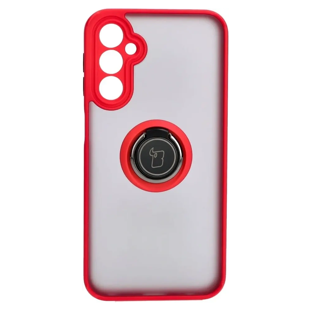 Etui z uchwytem na palec Bizon Case Hybrid Ring do Samsung Galaxy A24 4G przydymione z czerwoną ramką