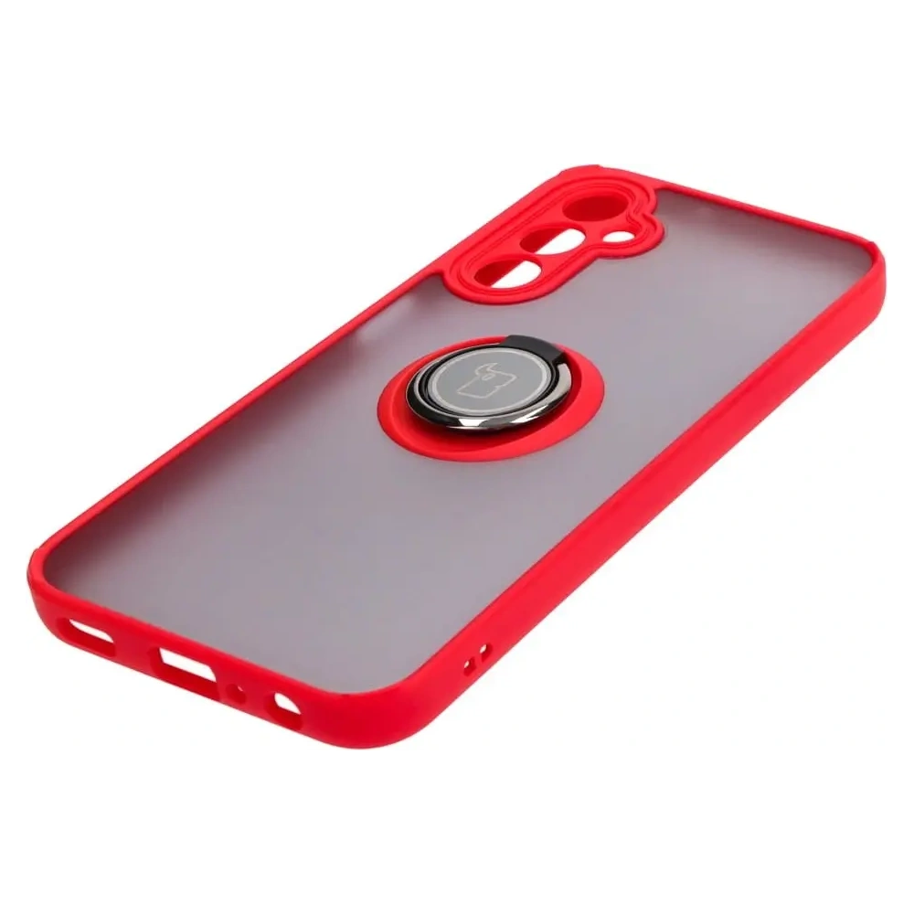 Etui z uchwytem na palec Bizon Case Hybrid Ring do Samsung Galaxy A24 4G przydymione z czerwoną ramką