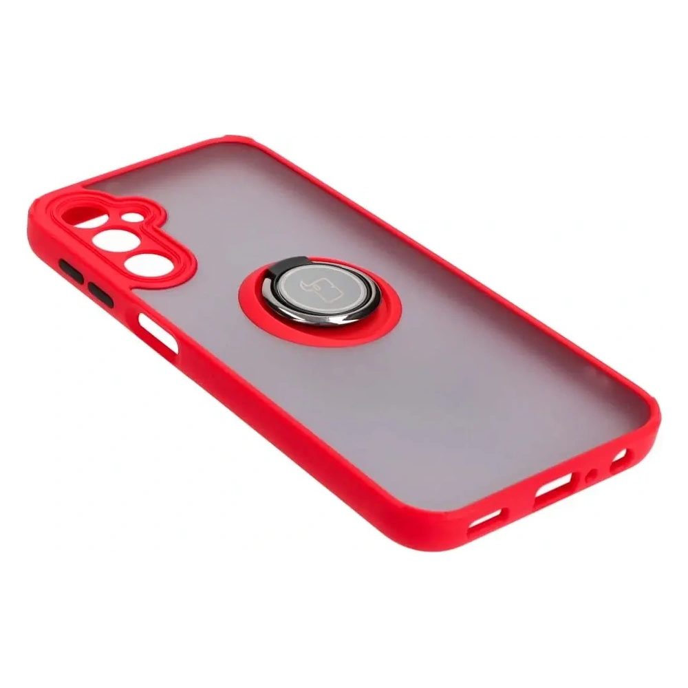 Etui z uchwytem na palec Bizon Case Hybrid Ring do Samsung Galaxy A24 4G przydymione z czerwoną ramką