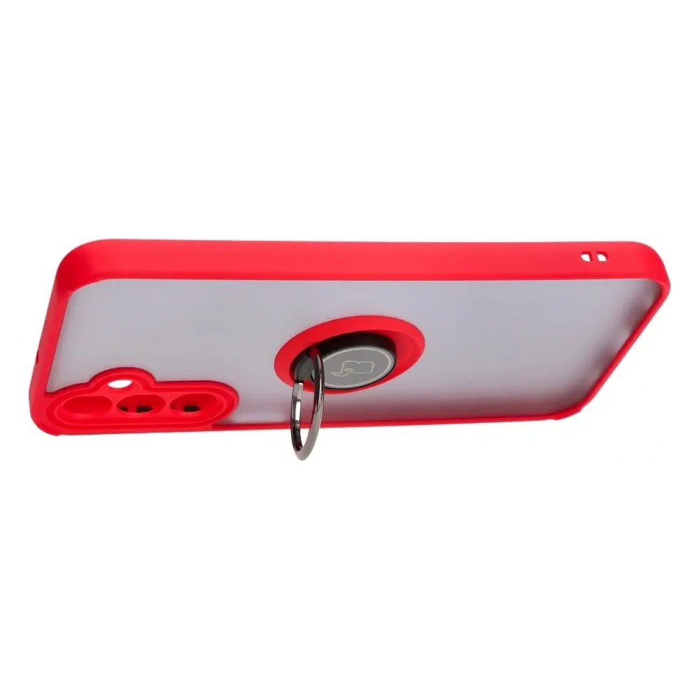 Etui z uchwytem na palec Bizon Case Hybrid Ring do Samsung Galaxy A24 4G przydymione z czerwoną ramką