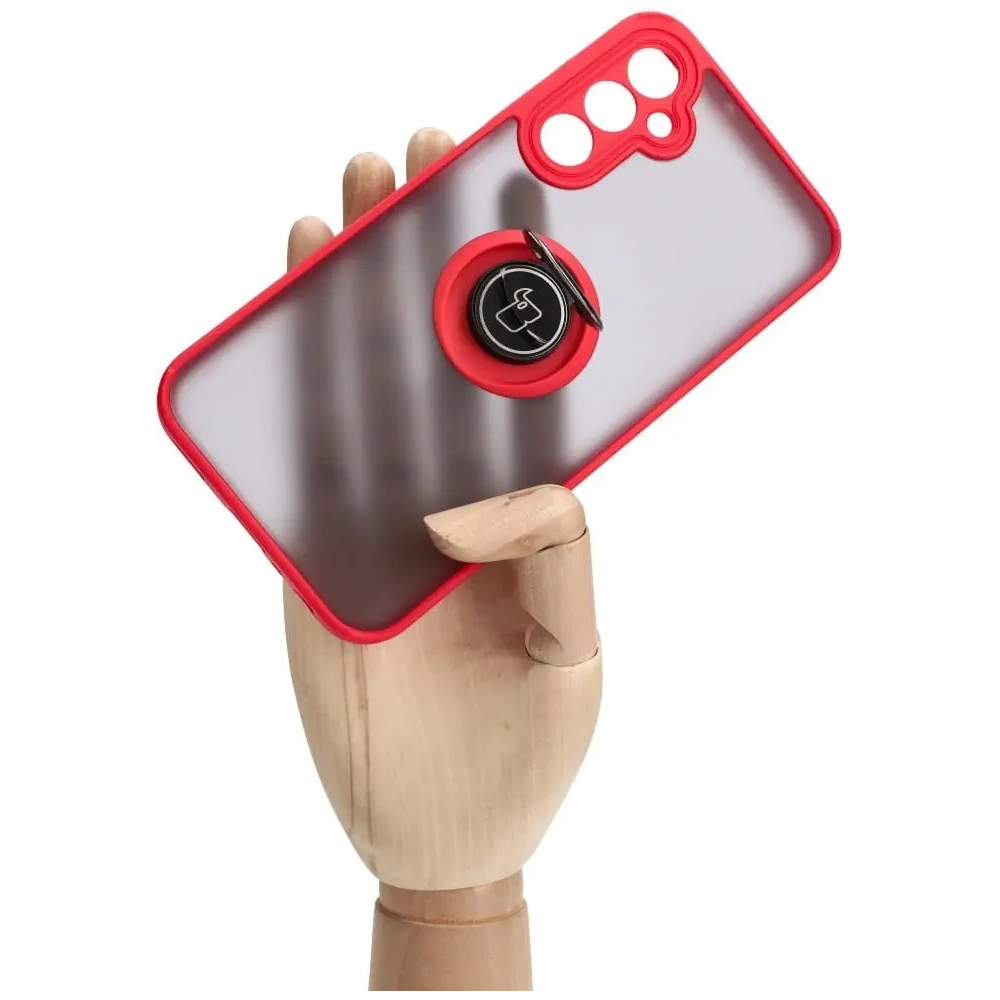 Etui z uchwytem na palec Bizon Case Hybrid Ring do Samsung Galaxy A24 4G przydymione z czerwoną ramką