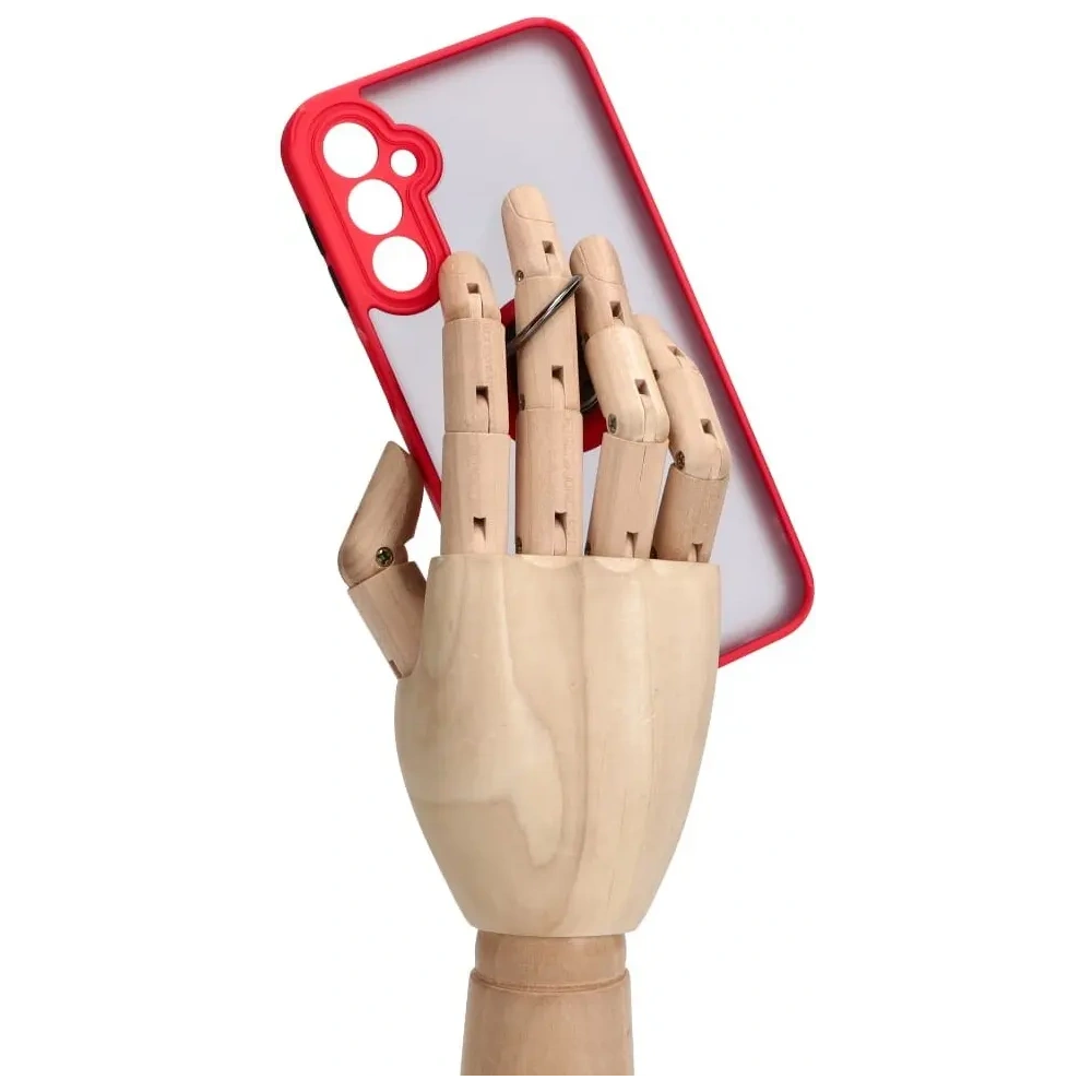 Etui z uchwytem na palec Bizon Case Hybrid Ring do Samsung Galaxy A24 4G przydymione z czerwoną ramką