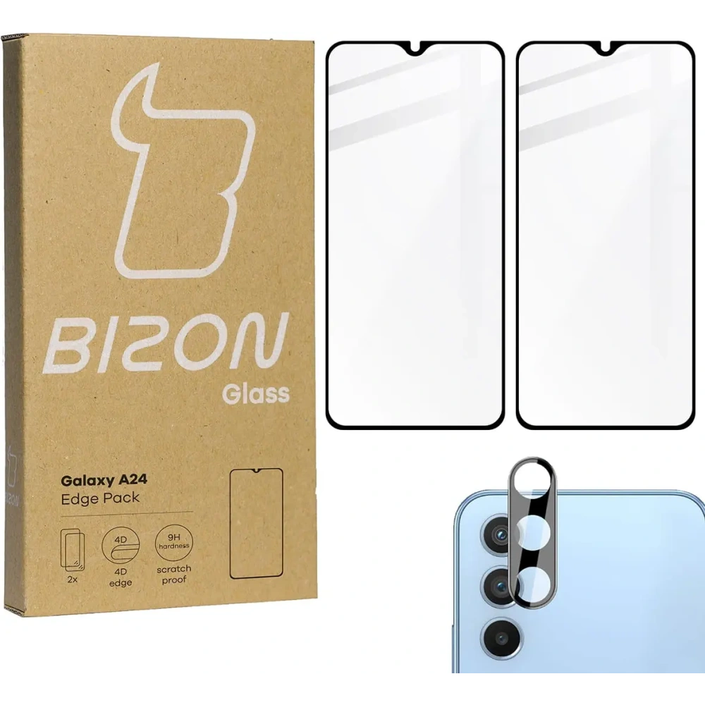 2x Szkło na ekran + szkło na aparat BIZON Edge Pack do Samsung Galaxy A24