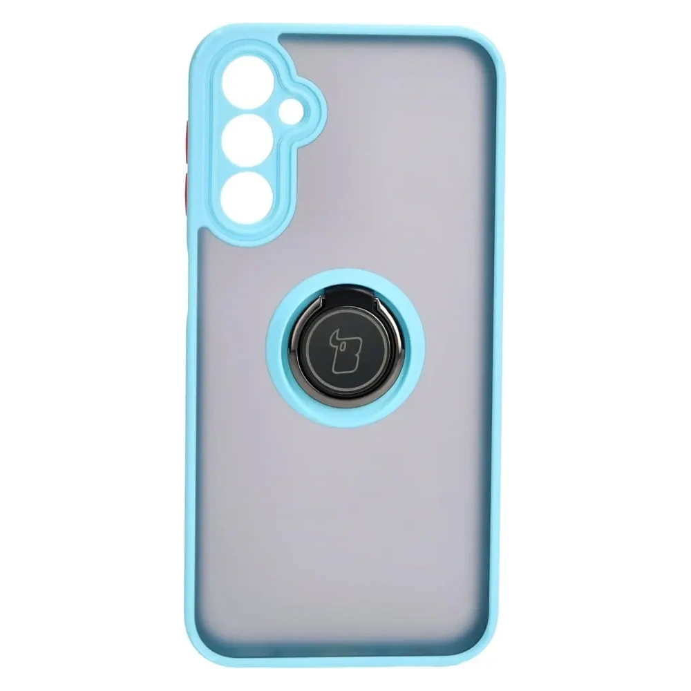 Etui z uchwytem na palec Bizon Case Hybrid Ring do Samsung Galaxy A24 4G przydymione z jasnoniebieską ramką