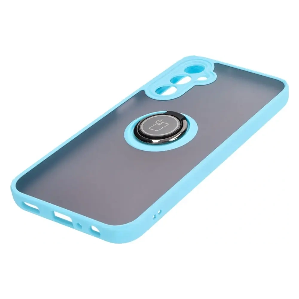 Etui z uchwytem na palec Bizon Case Hybrid Ring do Samsung Galaxy A24 4G przydymione z jasnoniebieską ramką