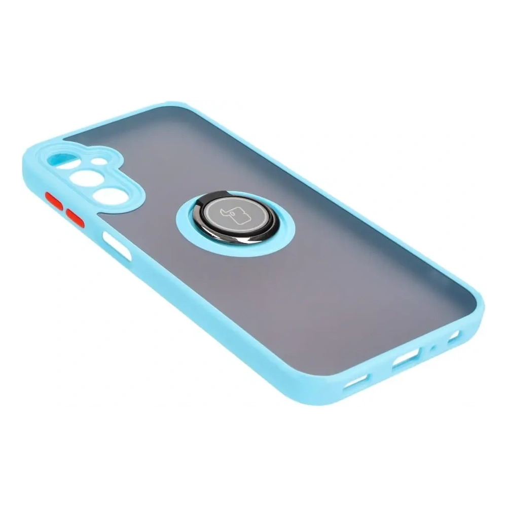Etui z uchwytem na palec Bizon Case Hybrid Ring do Samsung Galaxy A24 4G przydymione z jasnoniebieską ramką