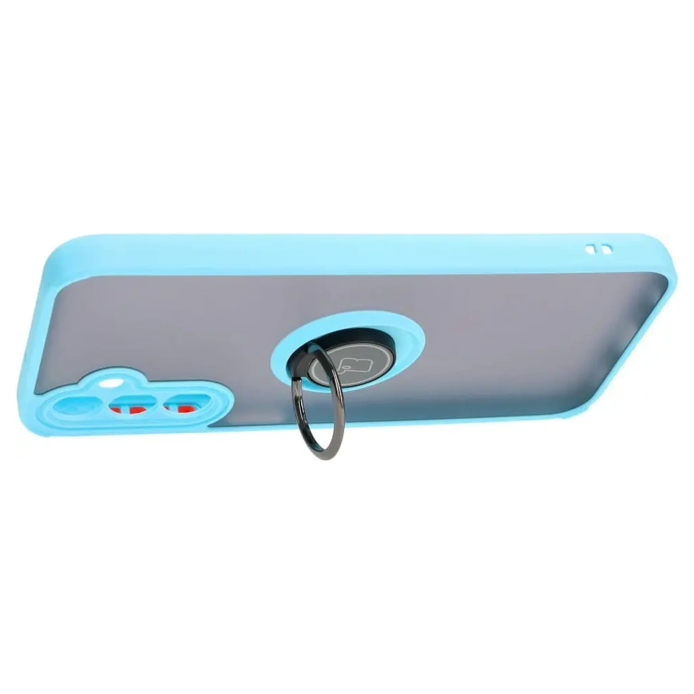 Etui z uchwytem na palec Bizon Case Hybrid Ring do Samsung Galaxy A24 4G przydymione z jasnoniebieską ramką