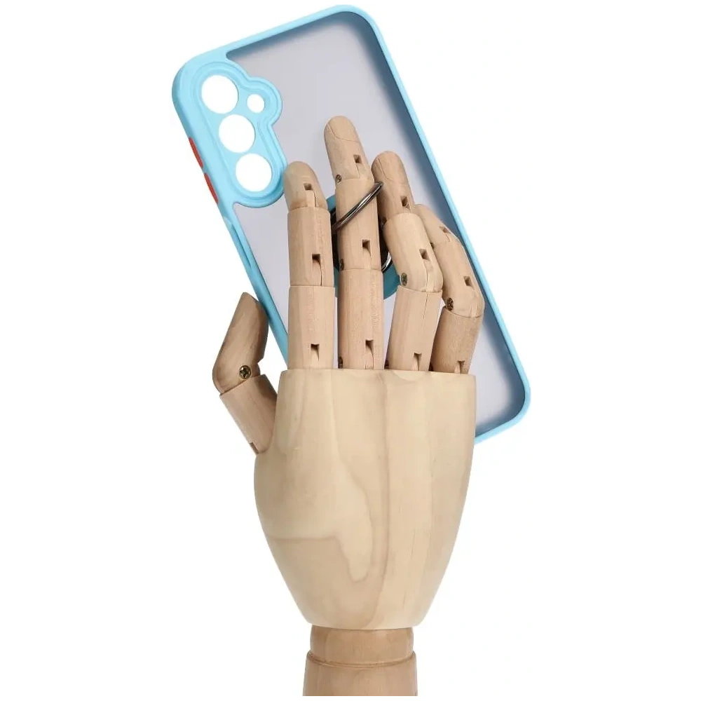 Etui z uchwytem na palec Bizon Case Hybrid Ring do Samsung Galaxy A24 4G przydymione z jasnoniebieską ramką