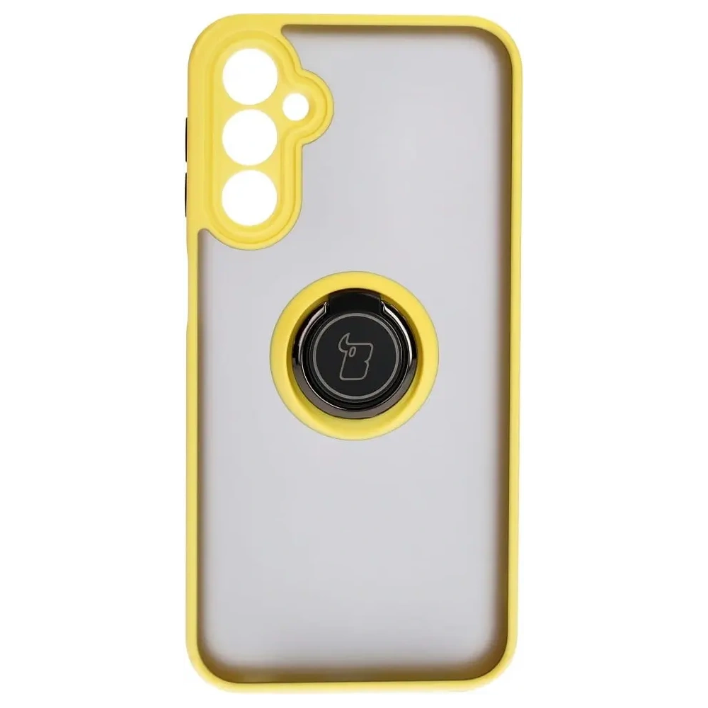 Etui z uchwytem na palec Bizon Case Hybrid Ring do Samsung Galaxy A24 4G przydymione z żółtą ramką