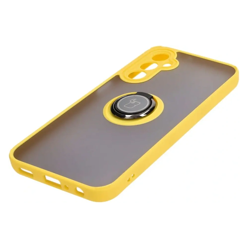 Etui z uchwytem na palec Bizon Case Hybrid Ring do Samsung Galaxy A24 4G przydymione z żółtą ramką