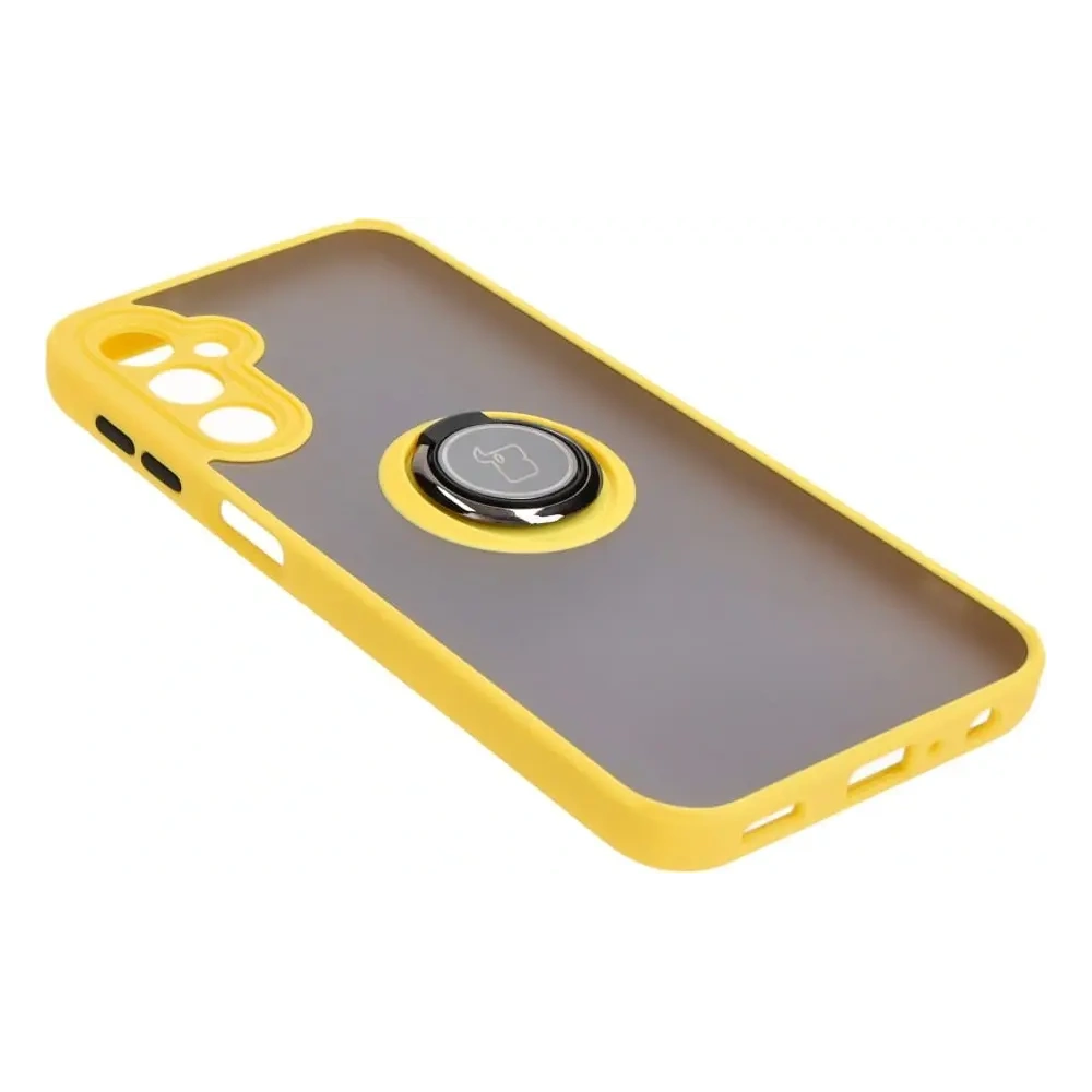 Etui z uchwytem na palec Bizon Case Hybrid Ring do Samsung Galaxy A24 4G przydymione z żółtą ramką