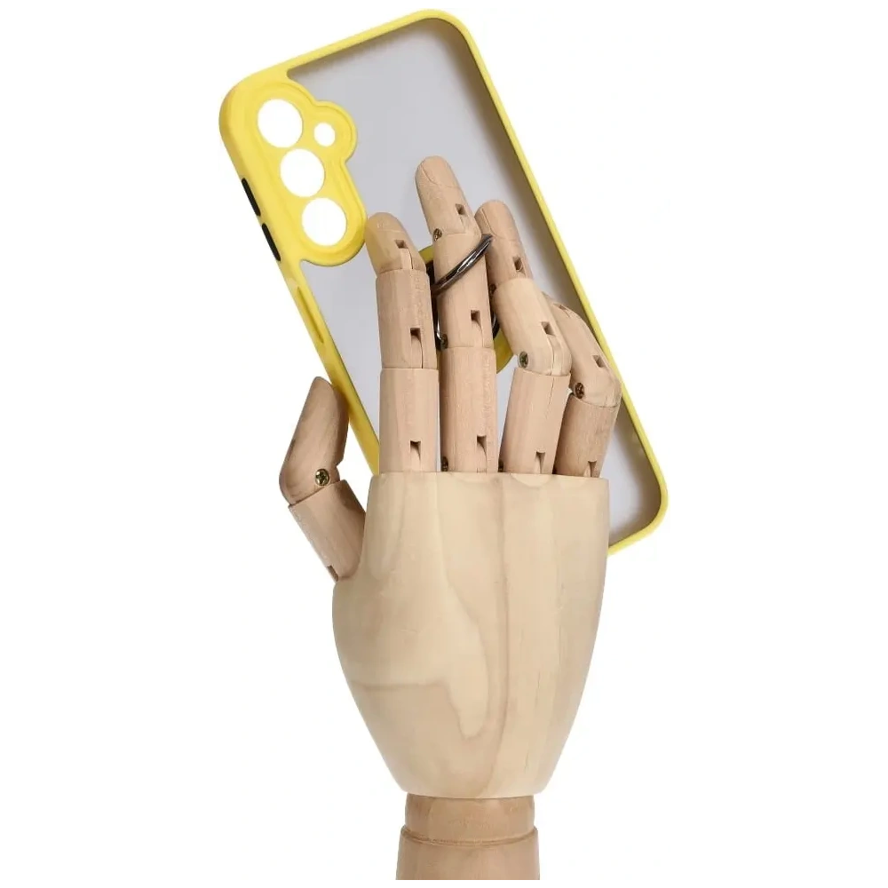 Etui z uchwytem na palec Bizon Case Hybrid Ring do Samsung Galaxy A24 4G przydymione z żółtą ramką