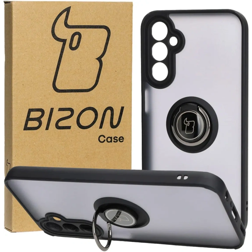 Etui z uchwytem na palec Bizon Case Hybrid Ring do Samsung Galaxy A24 4G przydymione z czarną ramką