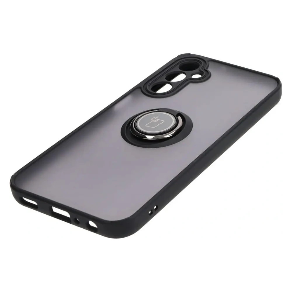 Etui z uchwytem na palec Bizon Case Hybrid Ring do Samsung Galaxy A24 4G przydymione z czarną ramką