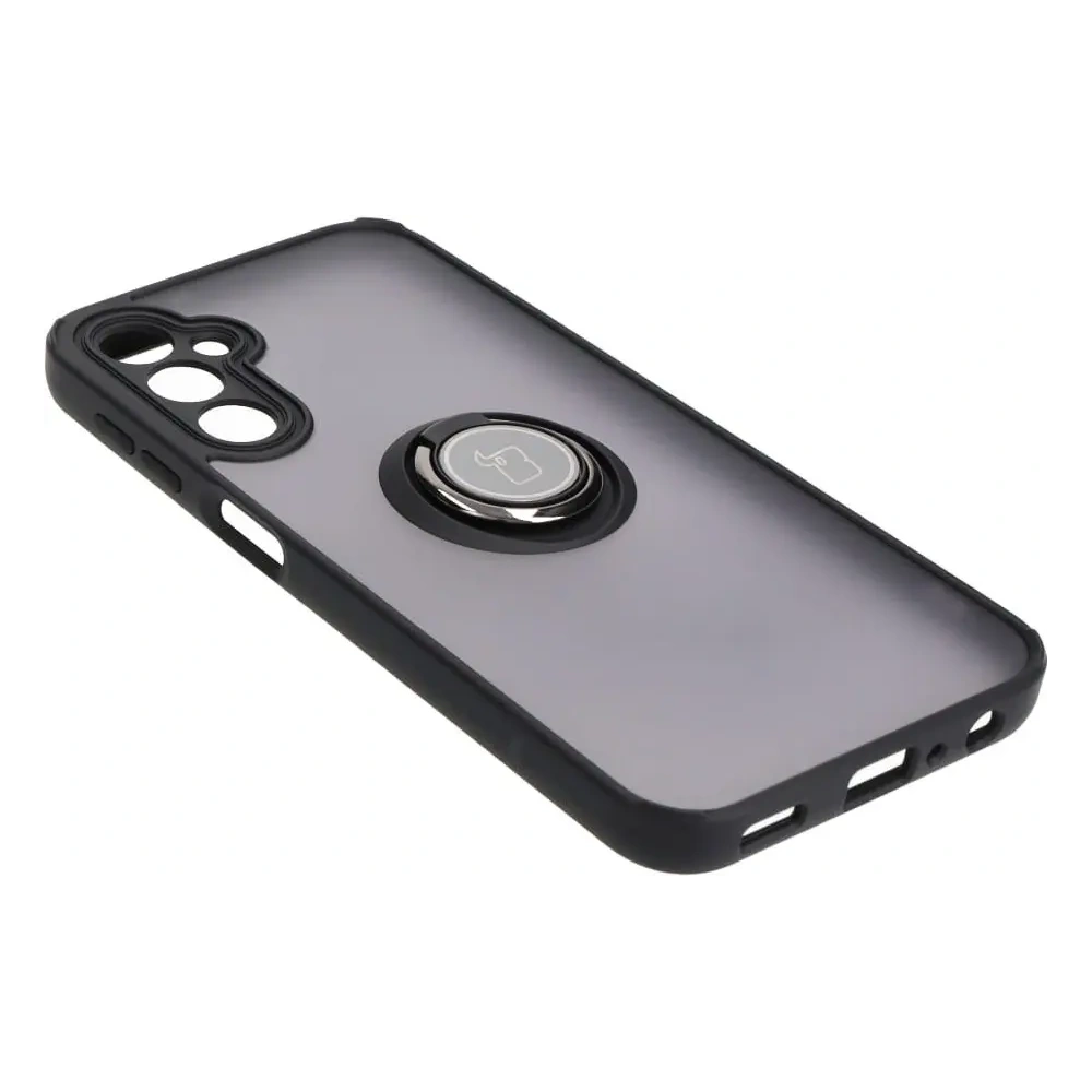 Etui z uchwytem na palec Bizon Case Hybrid Ring do Samsung Galaxy A24 4G przydymione z czarną ramką