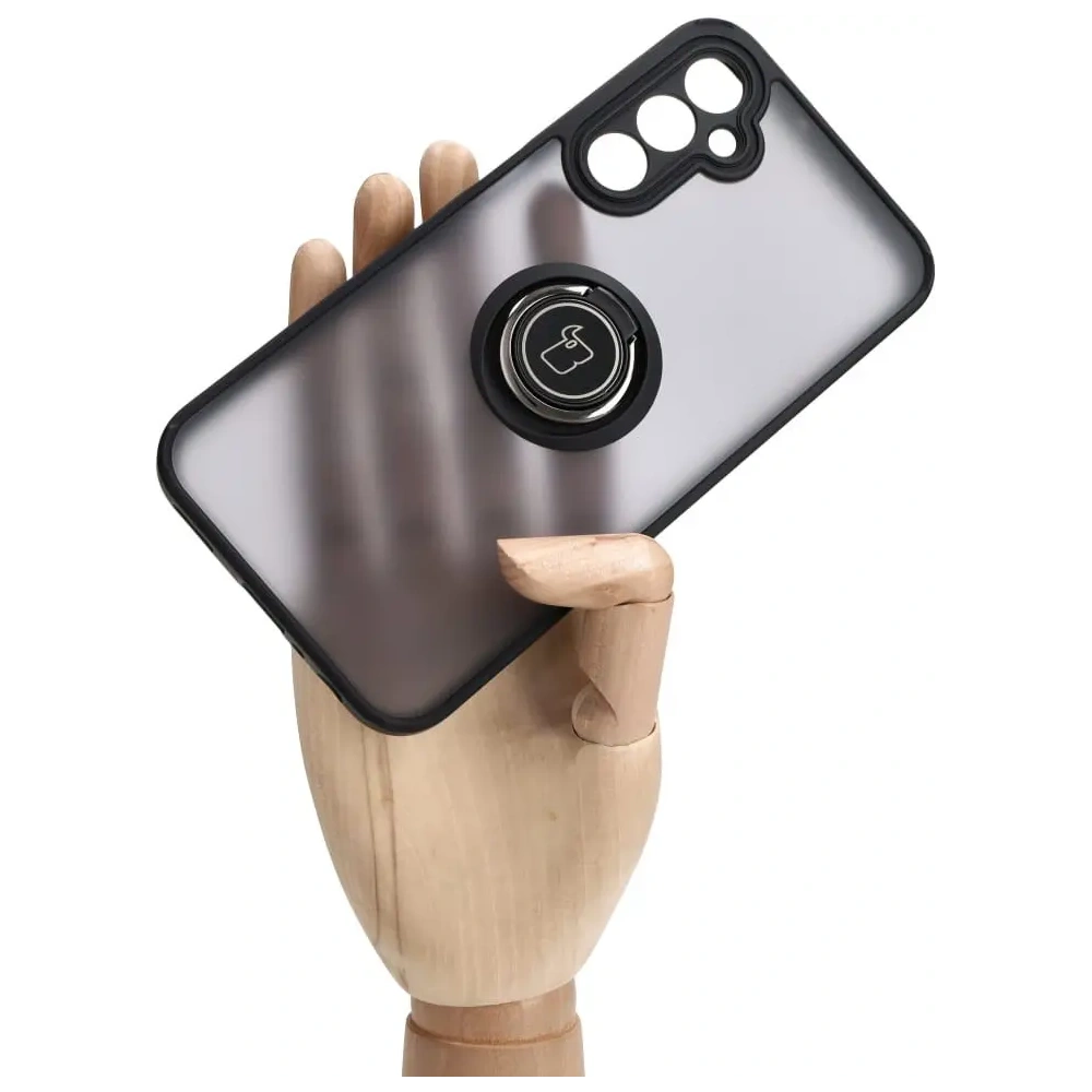 Etui z uchwytem na palec Bizon Case Hybrid Ring do Samsung Galaxy A24 4G przydymione z czarną ramką