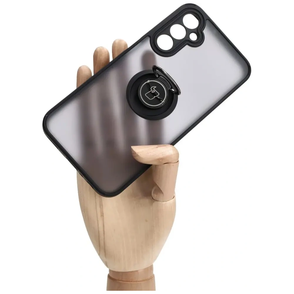 Etui z uchwytem na palec Bizon Case Hybrid Ring do Samsung Galaxy A24 4G przydymione z czarną ramką