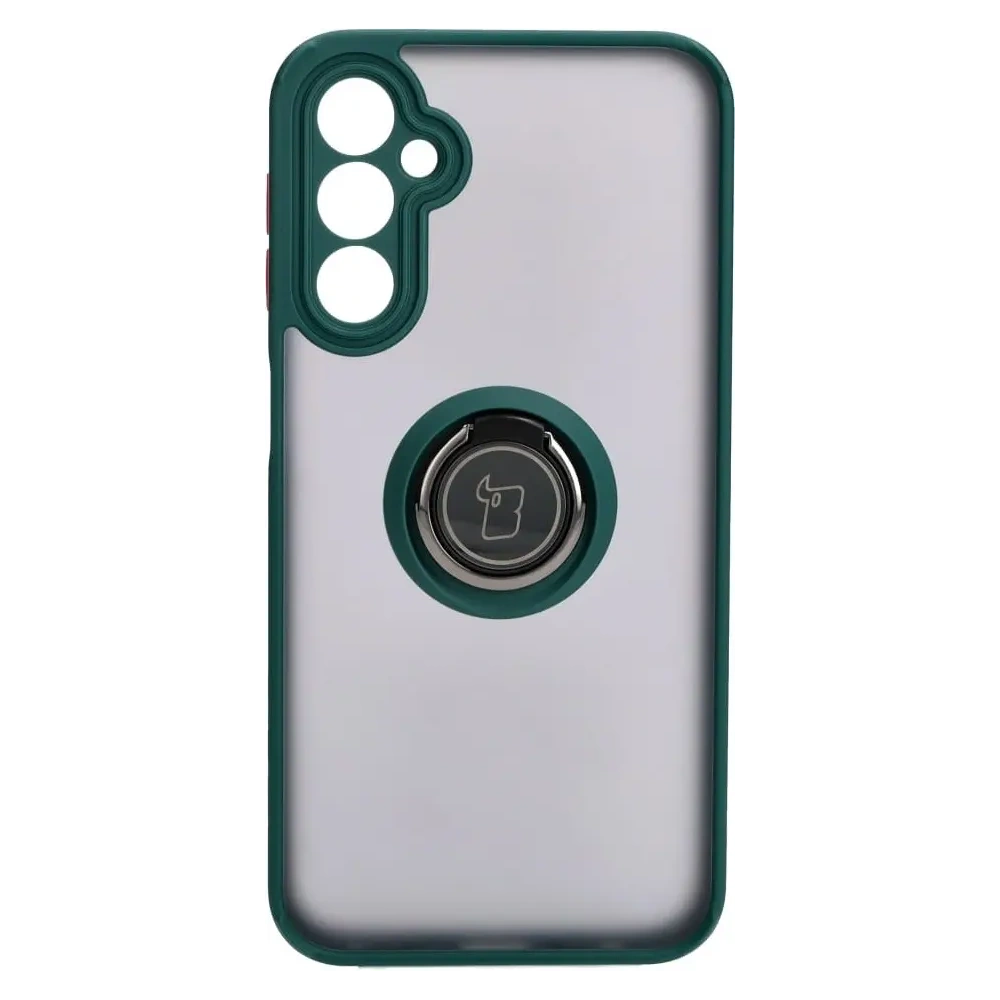 Etui z uchwytem na palec Bizon Case Hybrid Ring do Samsung Galaxy A24 4G przydymione z ciemnozieloną ramką