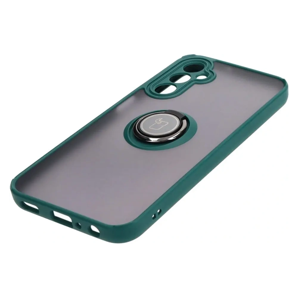 Etui z uchwytem na palec Bizon Case Hybrid Ring do Samsung Galaxy A24 4G przydymione z ciemnozieloną ramką