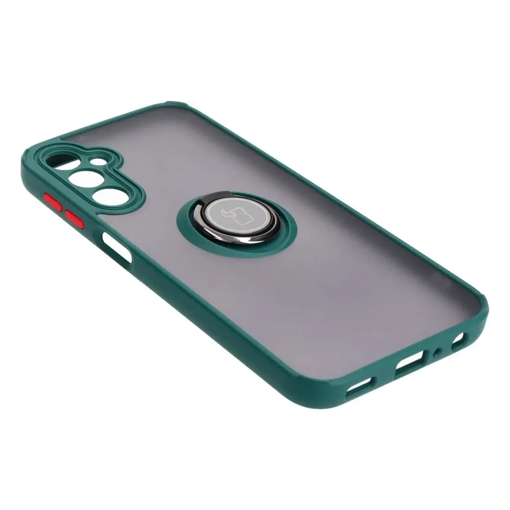 Etui z uchwytem na palec Bizon Case Hybrid Ring do Samsung Galaxy A24 4G przydymione z ciemnozieloną ramką