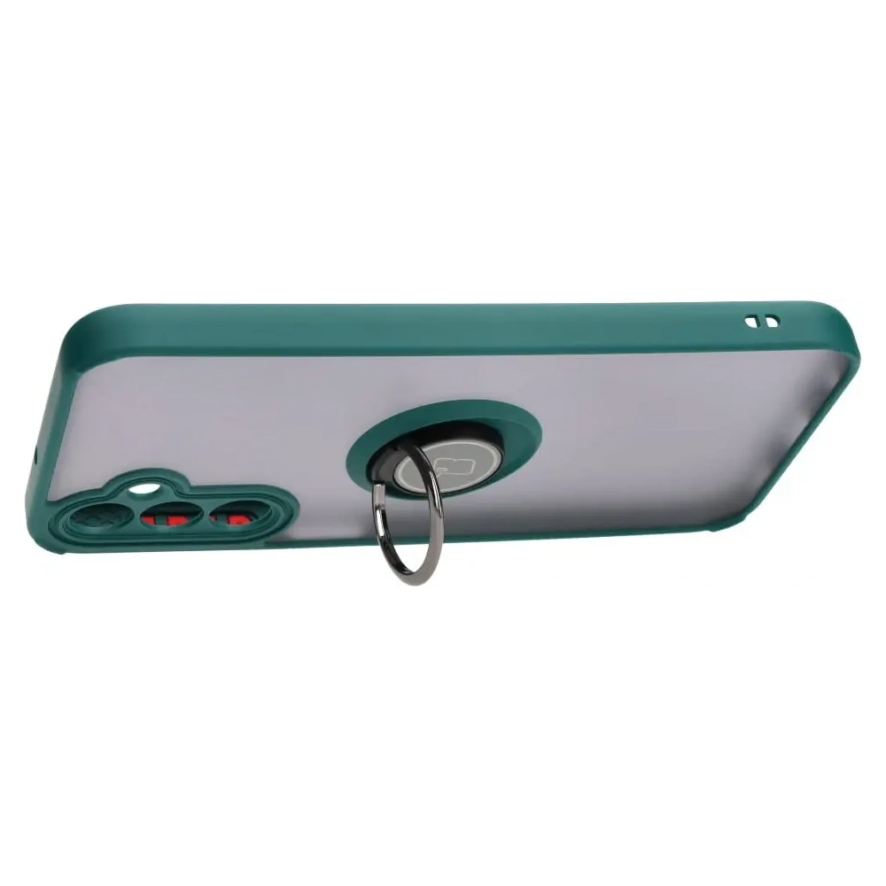 Etui z uchwytem na palec Bizon Case Hybrid Ring do Samsung Galaxy A24 4G przydymione z ciemnozieloną ramką