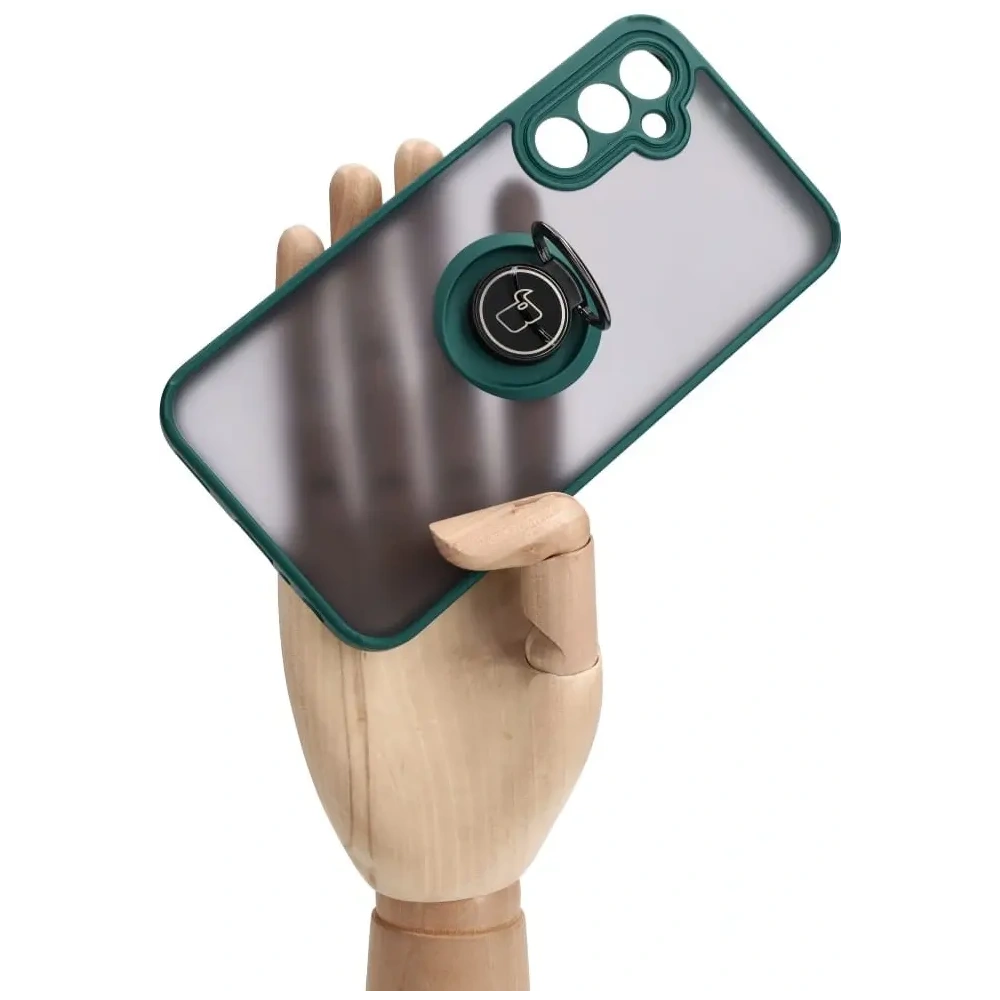 Etui z uchwytem na palec Bizon Case Hybrid Ring do Samsung Galaxy A24 4G przydymione z ciemnozieloną ramką