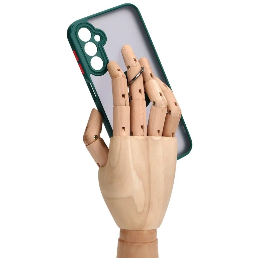 Etui z uchwytem na palec Bizon Case Hybrid Ring do Samsung Galaxy A24 4G przydymione z ciemnozieloną ramką