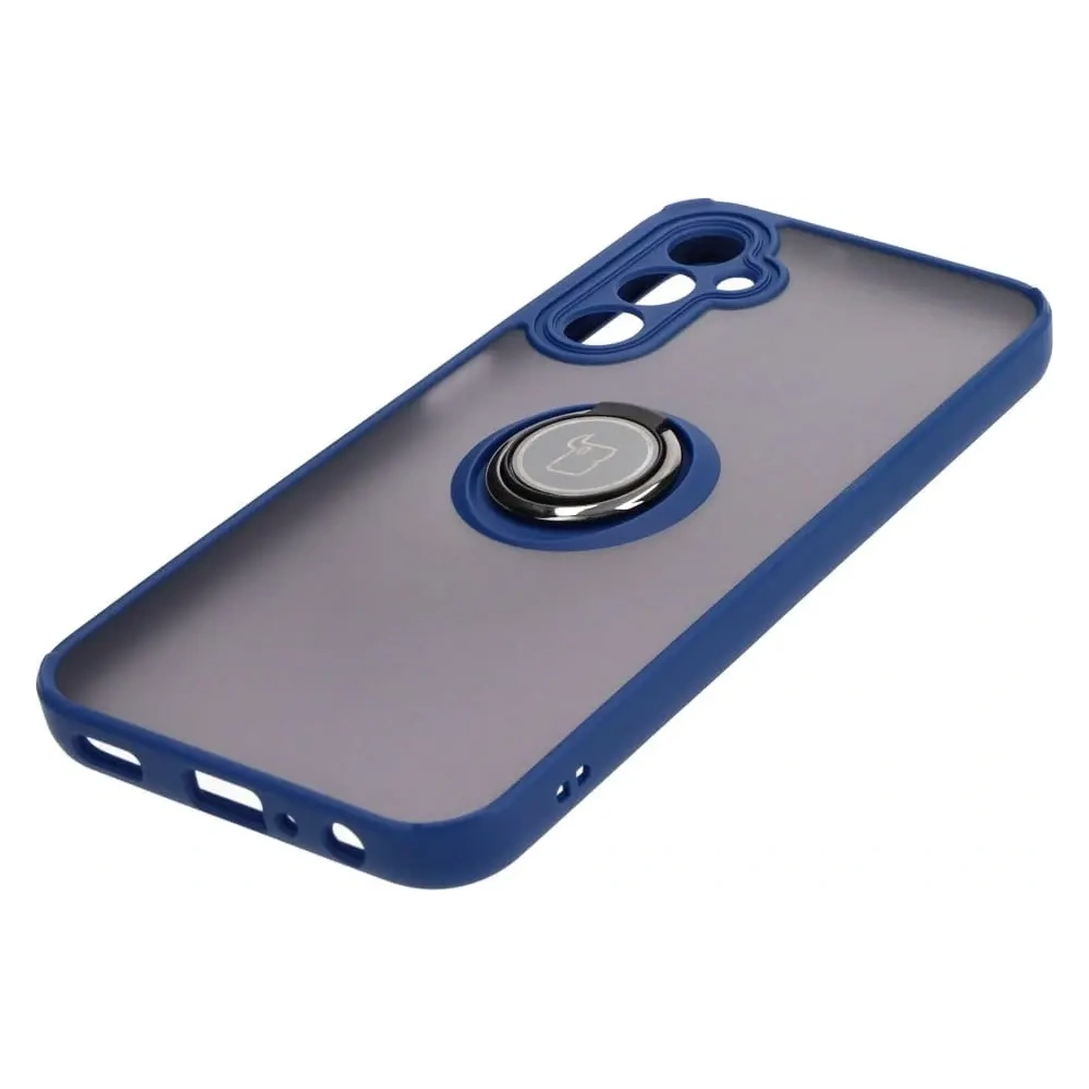 Etui z uchwytem na palec Bizon Case Hybrid Ring do Samsung Galaxy A24 4G przydymione z granatową ramką