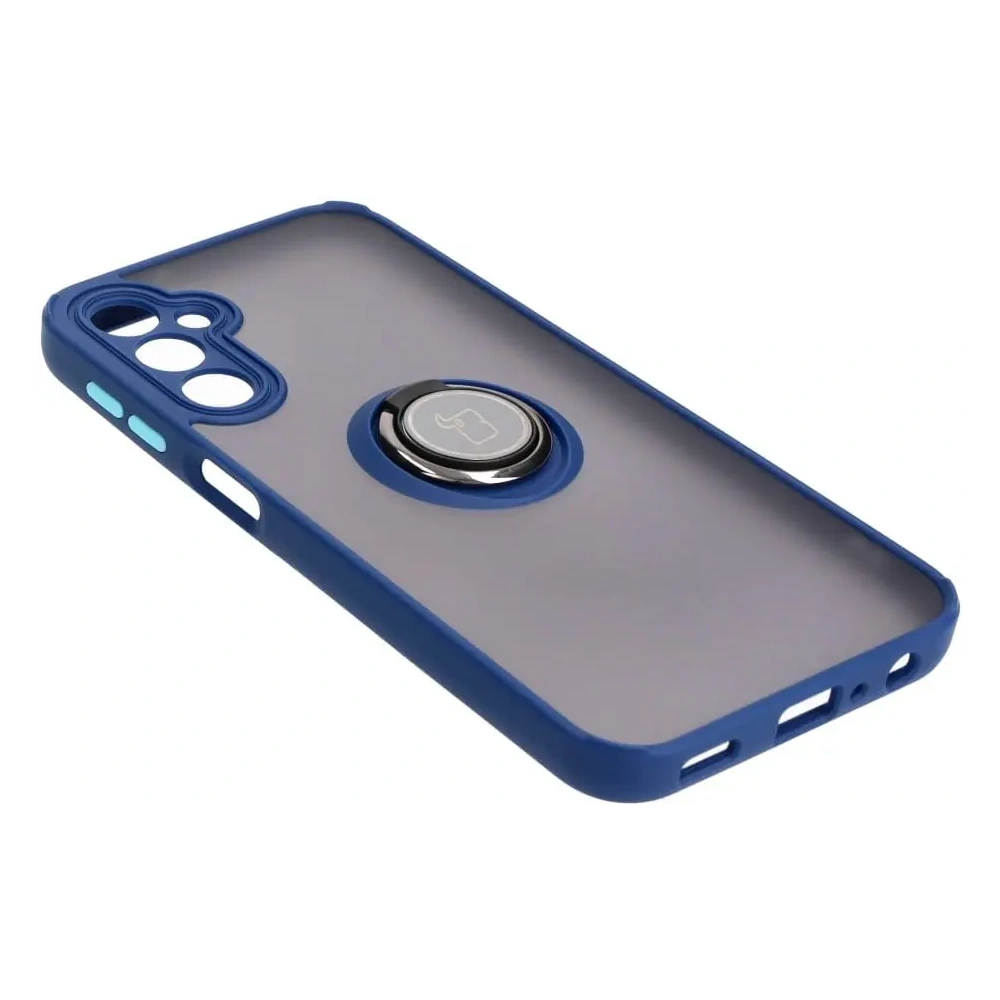 Etui z uchwytem na palec Bizon Case Hybrid Ring do Samsung Galaxy A24 4G przydymione z granatową ramką