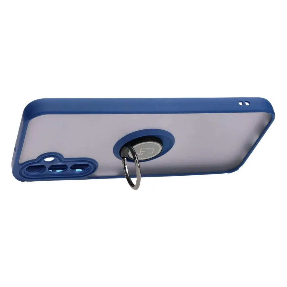 Etui z uchwytem na palec Bizon Case Hybrid Ring do Samsung Galaxy A24 4G przydymione z granatową ramką