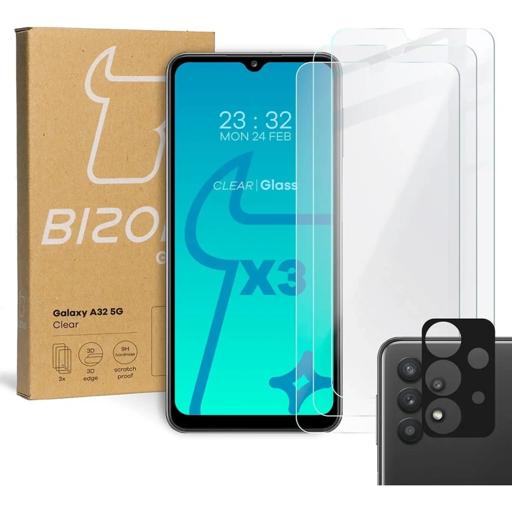 3x Szkło na ekran + szkło na aparat BIZON Clear 2 do Samsung Galaxy A32 5G
