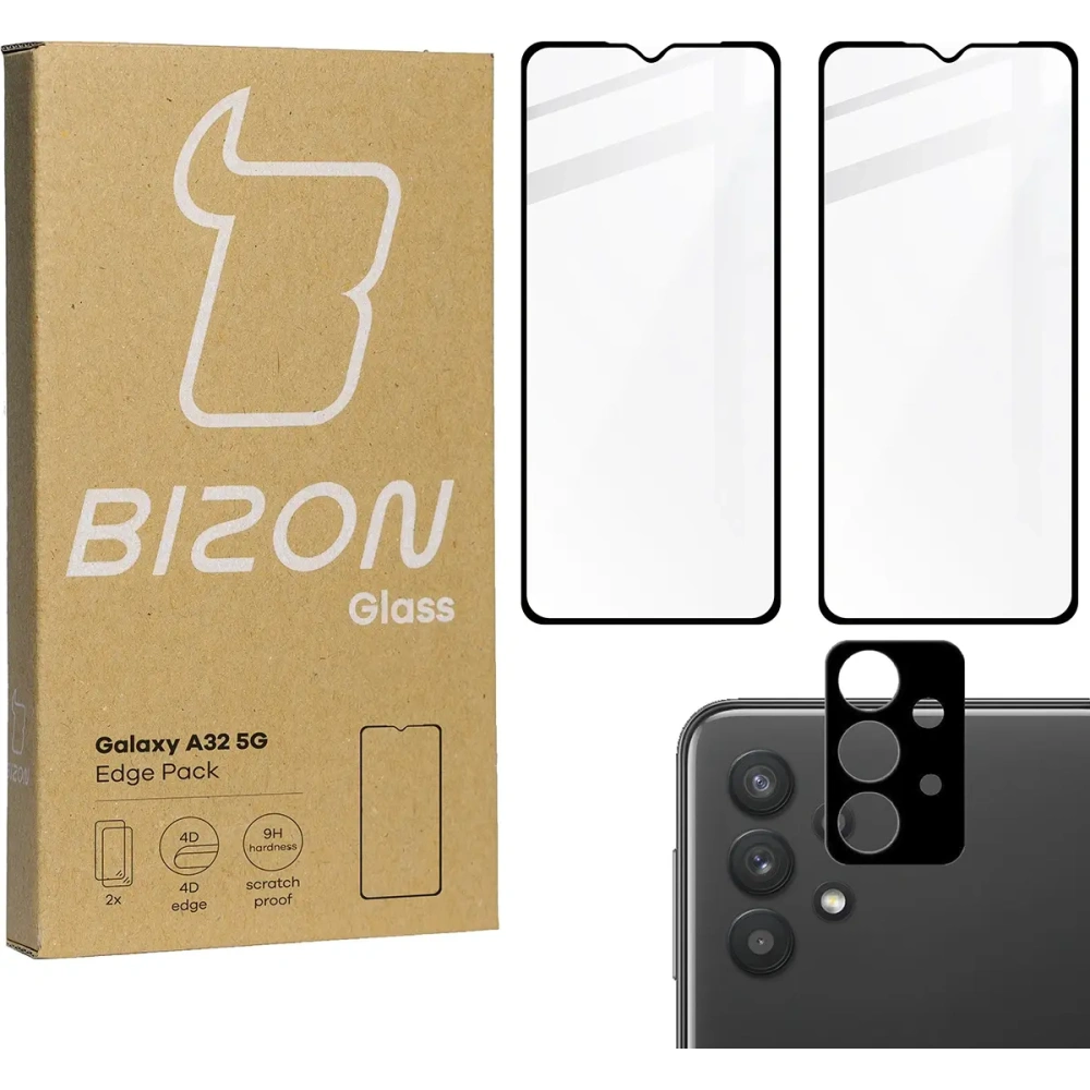 2x Szkło na ekran + szkło na aparat BIZON Edge do Samsung Galaxy A32 5G