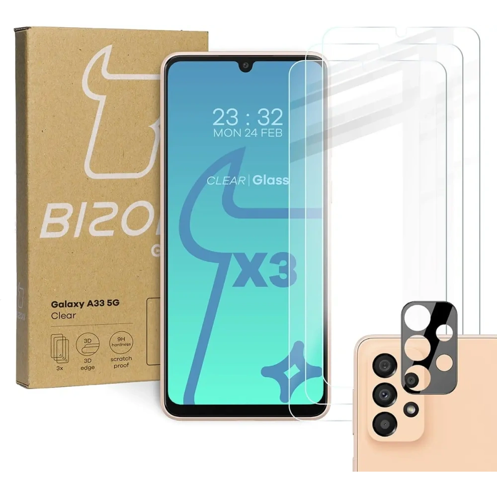 Szkło hartowane Bizon Glass Clear - 3 szt. + obiektyw Samsung Galaxy A33
