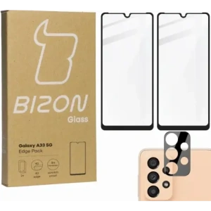 2x szkło hartowane Bizon Glass Edge + ochrona na obiektyw Samsung Galaxy A33 czarne