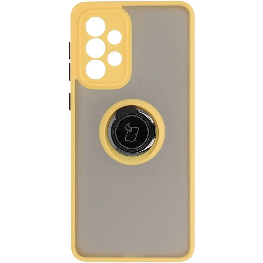 Etui z uchwytem na palec Bizon Case Hybrid Ring do Samsung Galaxy A33 5G przydymione z żółtą ramką