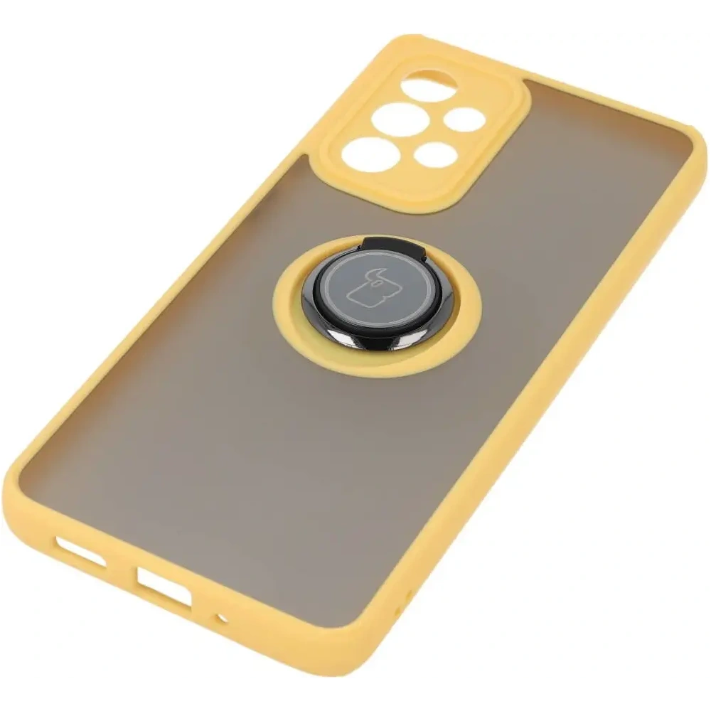 Etui z uchwytem na palec Bizon Case Hybrid Ring do Samsung Galaxy A33 5G przydymione z żółtą ramką