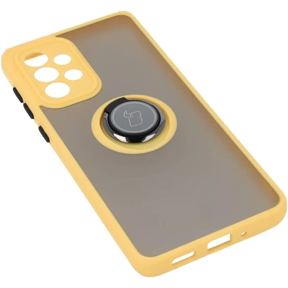 Etui z uchwytem na palec Bizon Case Hybrid Ring do Samsung Galaxy A33 5G przydymione z żółtą ramką