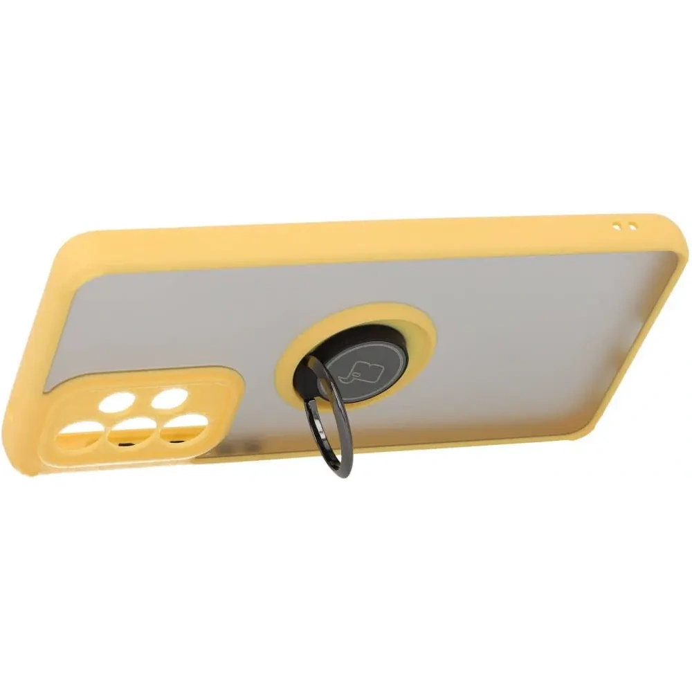 Etui z uchwytem na palec Bizon Case Hybrid Ring do Samsung Galaxy A33 5G przydymione z żółtą ramką